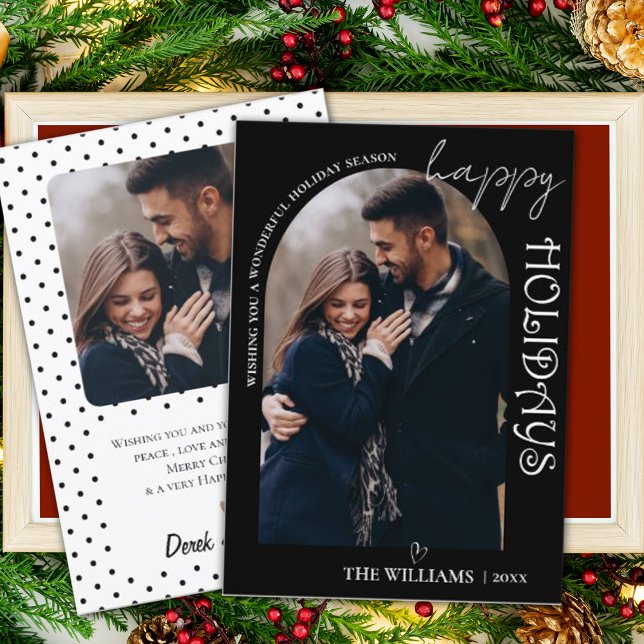 Minimalist Black Multi Photo Happy Holidays Card (Minimalist Black Multi Photo Merry Christmas Card)