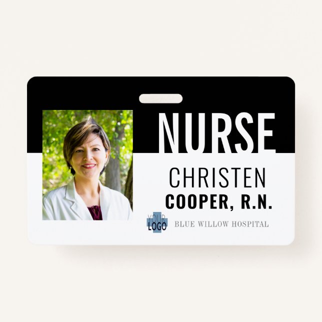 Minimalist Black Nurse RN Hospital Photo ID Badge (Front)