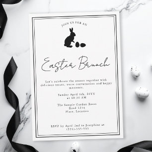 Minimalist Black On White Bunny Easter Brunch Invitation
