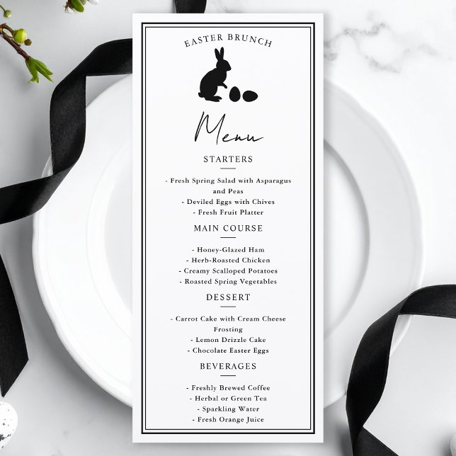 Minimalist Black On White Bunny Modern Easter Menu (Créateur téléchargé)