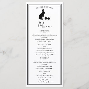 Minimalist Black On White Bunny Modern Easter Menu