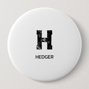 MINIMALIST BLACK ONE LETTER MONOGRAM NAME WHITE 4 INCH ROUND BUTTON