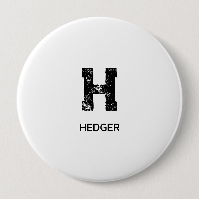 MINIMALIST BLACK ONE LETTER MONOGRAM NAME WHITE 4 INCH ROUND BUTTON (Front)
