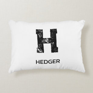 MINIMALIST BLACK ONE LETTER MONOGRAM NAME WHITE ACCENT PILLOW