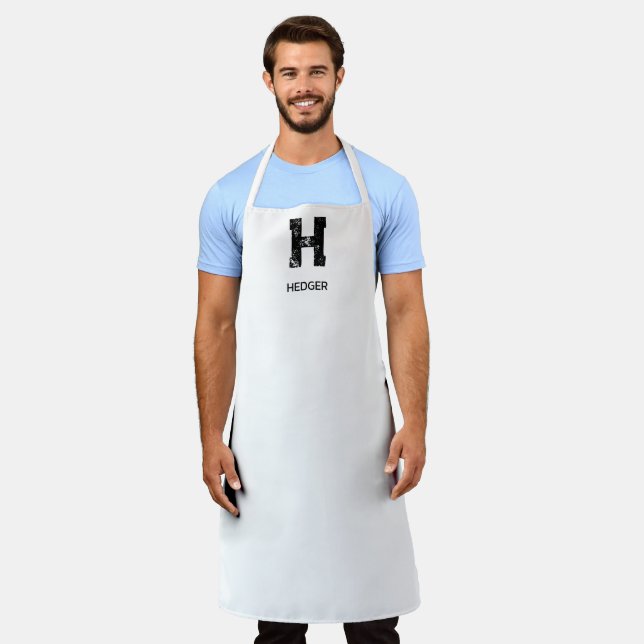 MINIMALIST BLACK ONE LETTER MONOGRAM NAME WHITE APRON (Worn)