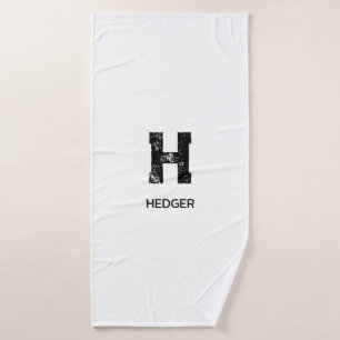MINIMALIST BLACK ONE LETTER MONOGRAM NAME WHITE BATH TOWEL