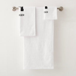 MINIMALIST BLACK ONE LETTER MONOGRAM NAME WHITE BATH TOWEL SET