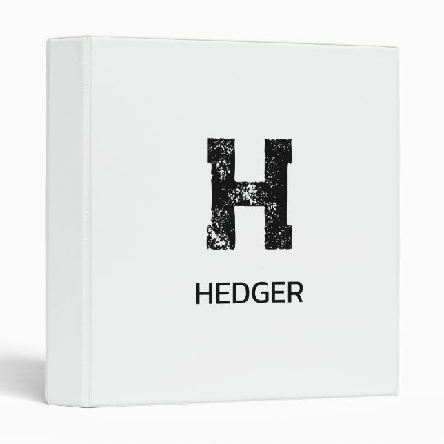 MINIMALIST BLACK ONE LETTER MONOGRAM NAME WHITE BINDER (Front/Spine)