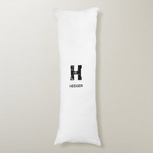 MINIMALIST BLACK ONE LETTER MONOGRAM NAME WHITE BODY PILLOW