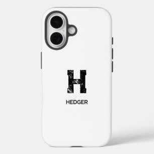MINIMALIST BLACK ONE LETTER MONOGRAM NAME WHITE iPhone 16 CASE