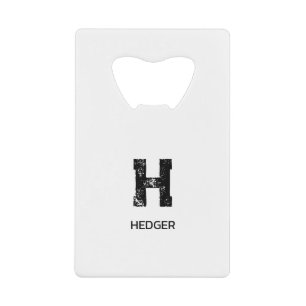 MINIMALIST BLACK ONE LETTER MONOGRAM NAME WHITE CREDIT CARD BOTTLE OPENER