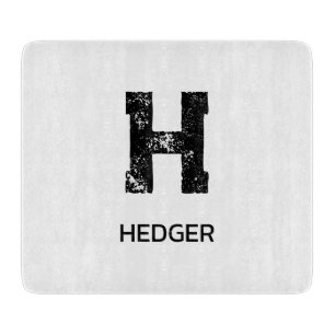 MINIMALIST BLACK ONE LETTER MONOGRAM NAME WHITE CUTTING BOARD