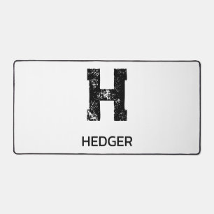 MINIMALIST BLACK ONE LETTER MONOGRAM NAME WHITE DESK MAT