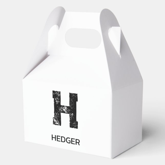MINIMALIST BLACK ONE LETTER MONOGRAM NAME WHITE FAVOR BOX (Front)