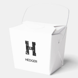 MINIMALIST BLACK ONE LETTER MONOGRAM NAME WHITE FAVOR BOX