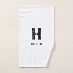MINIMALIST BLACK ONE LETTER MONOGRAM NAME WHITE HAND TOWEL