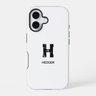 MINIMALIST BLACK ONE LETTER MONOGRAM NAME WHITE iPhone 16 CASE