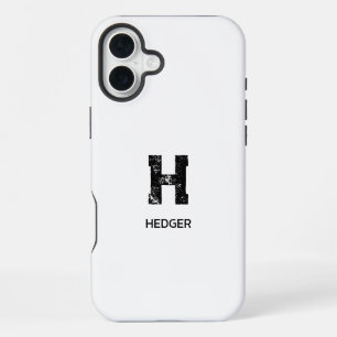 MINIMALIST BLACK ONE LETTER MONOGRAM NAME WHITE iPhone 16 PLUS CASE