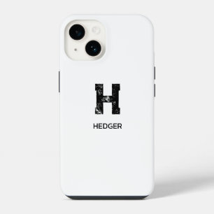 MINIMALIST BLACK ONE LETTER MONOGRAM NAME WHITE iPhone 14 CASE
