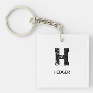 MINIMALIST BLACK ONE LETTER MONOGRAM NAME WHITE KEYCHAIN