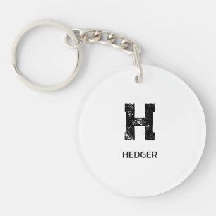MINIMALIST BLACK ONE LETTER MONOGRAM NAME WHITE KEYCHAIN