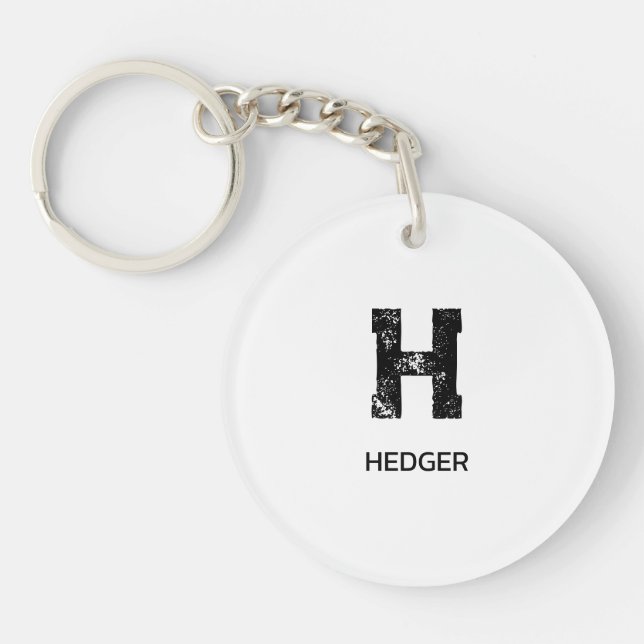 MINIMALIST BLACK ONE LETTER MONOGRAM NAME WHITE KEYCHAIN (Front)