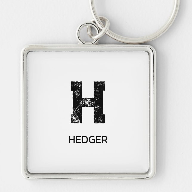 MINIMALIST BLACK ONE LETTER MONOGRAM NAME WHITE KEYCHAIN (Front)