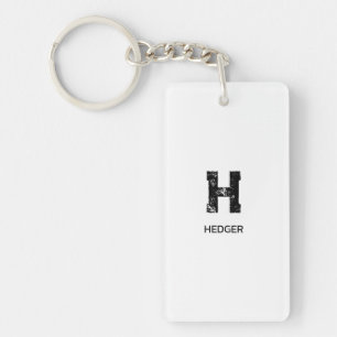 MINIMALIST BLACK ONE LETTER MONOGRAM NAME WHITE KEYCHAIN