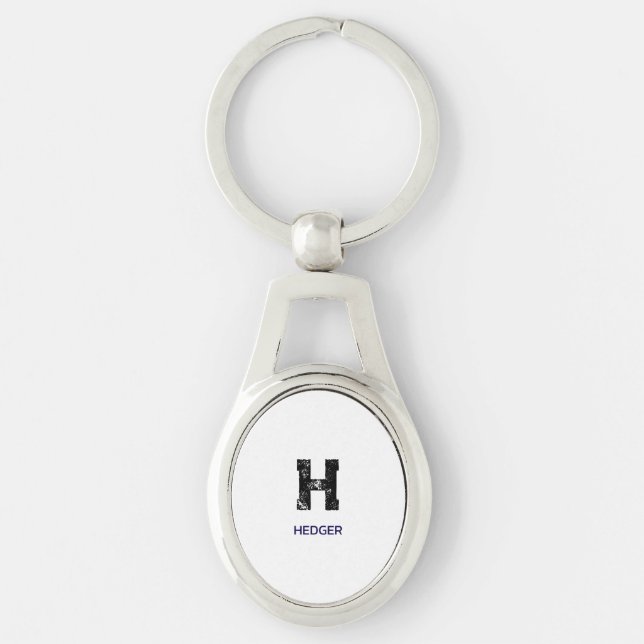 MINIMALIST BLACK ONE LETTER MONOGRAM NAME WHITE KEYCHAIN (Front)