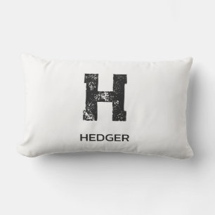 MINIMALIST BLACK ONE LETTER MONOGRAM NAME WHITE LUMBAR PILLOW