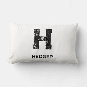 MINIMALIST BLACK ONE LETTER MONOGRAM NAME WHITE LUMBAR PILLOW