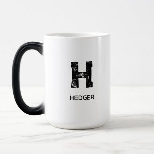 MINIMALIST BLACK ONE LETTER MONOGRAM NAME WHITE MAGIC MUG