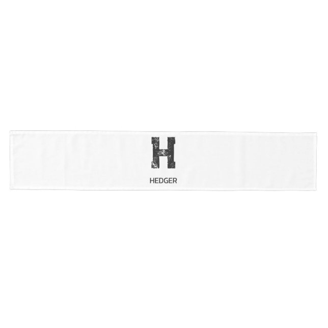 MINIMALIST BLACK ONE LETTER MONOGRAM NAME WHITE MEDIUM TABLE RUNNER (Horizontal)