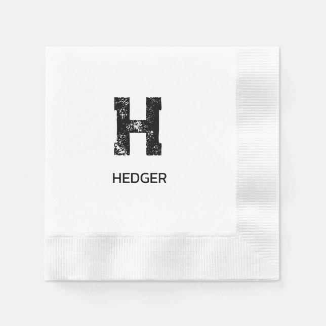 MINIMALIST BLACK ONE LETTER MONOGRAM NAME WHITE NAPKIN (Front)