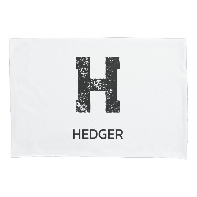 MINIMALIST BLACK ONE LETTER MONOGRAM NAME WHITE PILLOWCASE (Front)