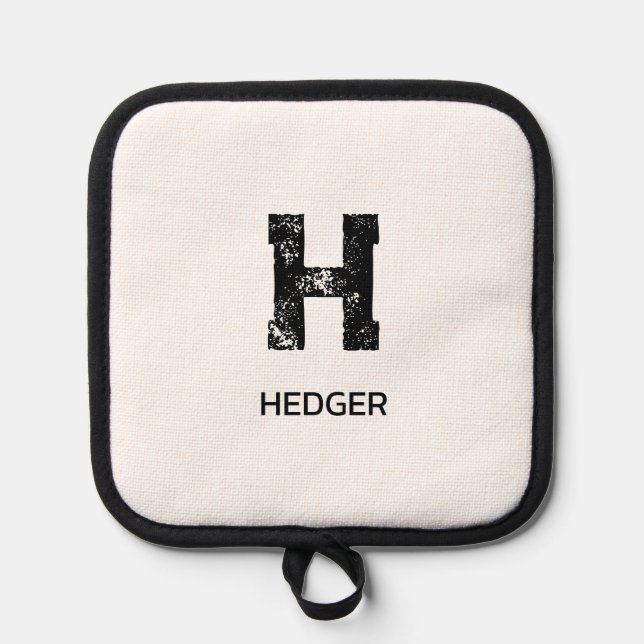 MINIMALIST BLACK ONE LETTER MONOGRAM NAME WHITE POT HOLDER (Front)