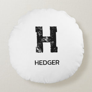 MINIMALIST BLACK ONE LETTER MONOGRAM NAME WHITE ROUND PILLOW