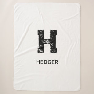 MINIMALIST BLACK ONE LETTER MONOGRAM NAME WHITE SHERPA BLANKET