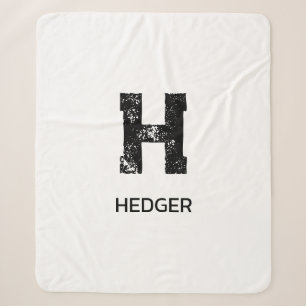 MINIMALIST BLACK ONE LETTER MONOGRAM NAME WHITE SHERPA BLANKET