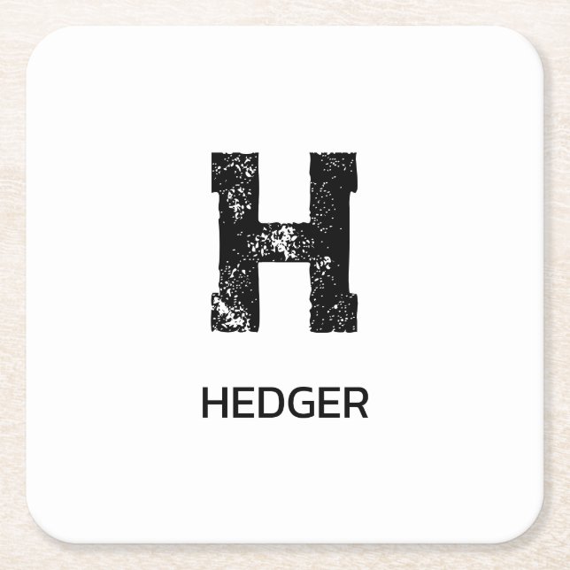 MINIMALIST BLACK ONE LETTER MONOGRAM NAME WHITE SQUARE PAPER COASTER (Front)