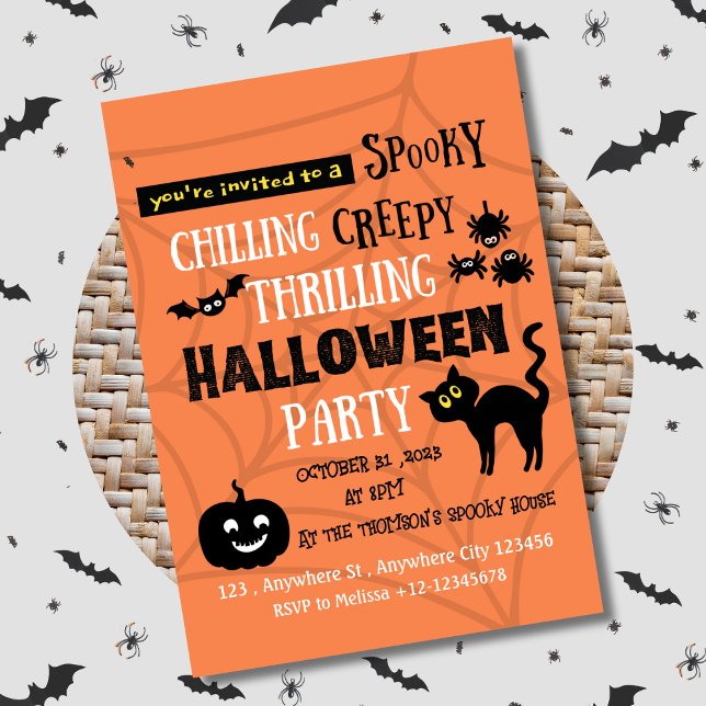 Minimalist Black Orange Spooky Halloween Invitation (Creator Uploaded)