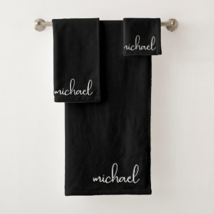 Minimalist Black Personalized Bath Towel Set