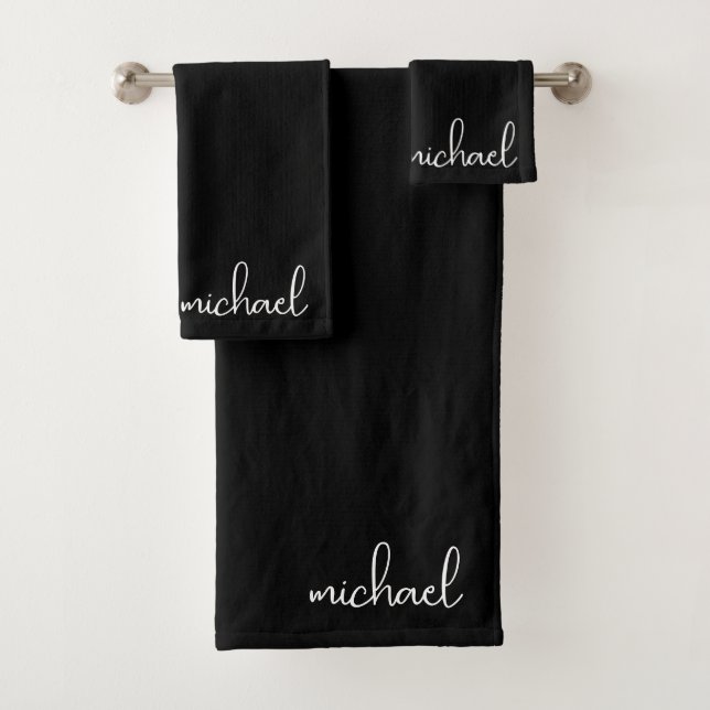 Minimalist Black Personalized Bath Towel Set (Insitu)