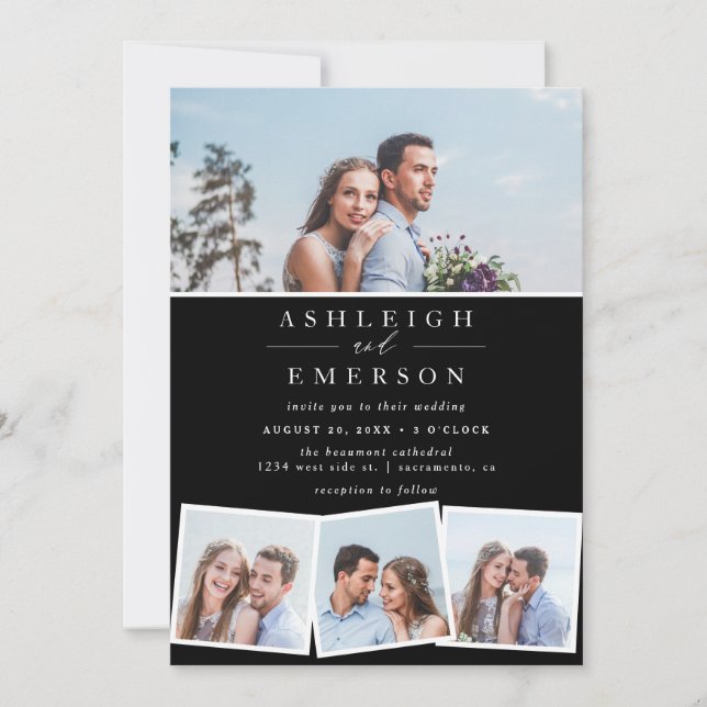 Minimalist Black Photo Collage Wedding Invitation (Front)