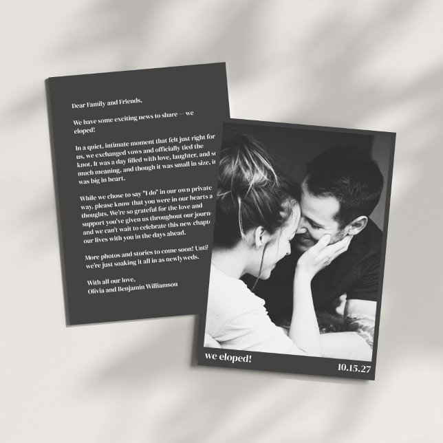 Minimalist Black Photo Eloped Custom Message Announcement (Creator Uploaded)