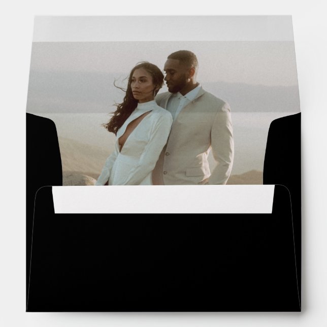 Minimalist Black Photo Modern Wedding Envelope (Back (Bottom))