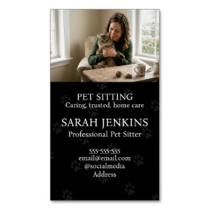 Minimalist Black Photo Pet Sitter Customizable Magnetic Business Card