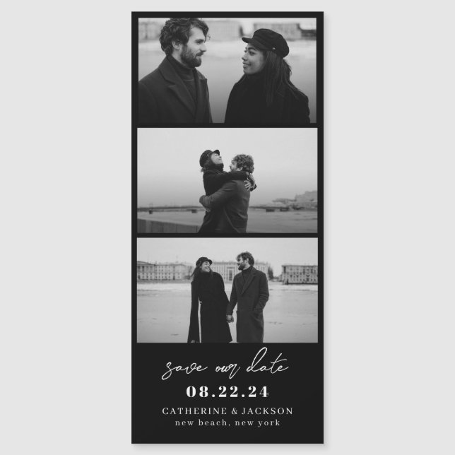 Minimalist Black Photo Strip Wedding Save the Date (Front)