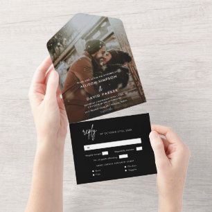 Minimalist Black Photo Wedding Seal and Send All I All In One Invitation