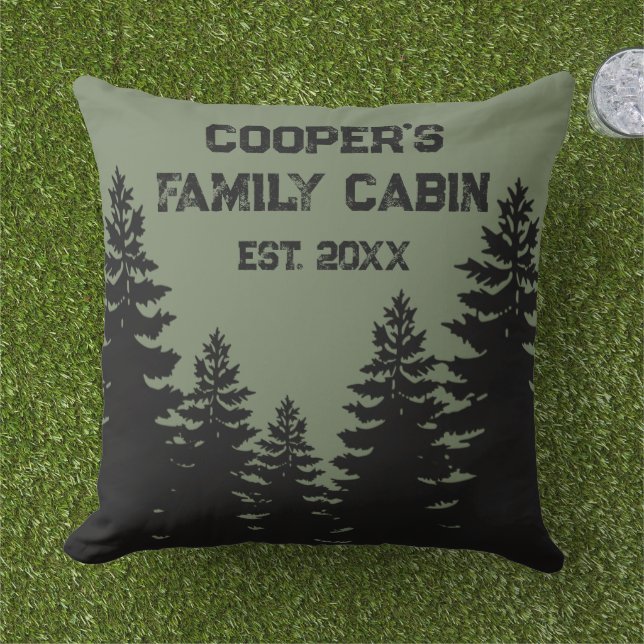 Minimalist black pine tree silhouette     outdoor pillow (Grass)